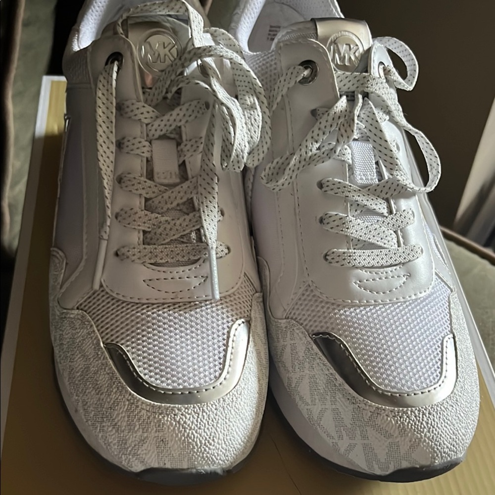 Michael Kors White and Silver Sneakers